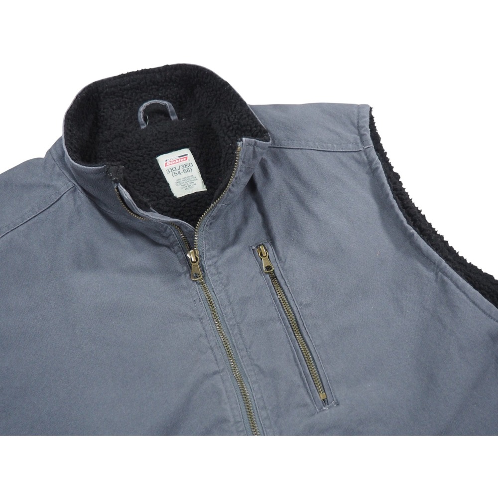 Dickies Vest Mens 3XL Gray Sherpa Lined Canvas Full Zip Workwear Big & Tall